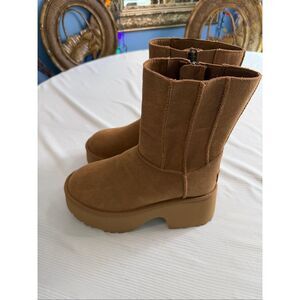 UGG Classic Twin Seam New Heights Boots Platform Suede Chestnut Womens 7